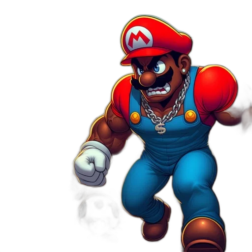 3d render, concept art, pixel art, comic book art, mario, large, muscular, figure transparent PNG cut-out