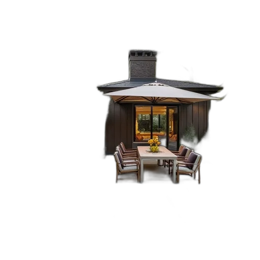 furniture, building, umbrella, 3d render, photorealistic, concept art, pixel art, backyard transparent PNG cut-out