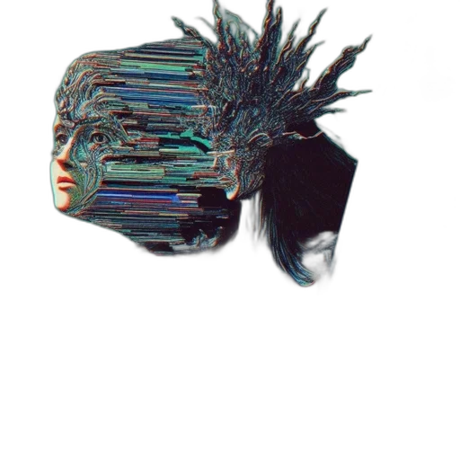 mask, crown, hair, jewelry, 3d render, vaporwave, photorealistic, concept art transparent PNG cut-out