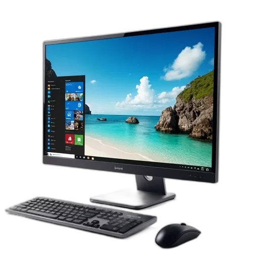 staff, 3d render, modern, computer, setup, flat-screen, monitor, displaying transparent PNG cut-out