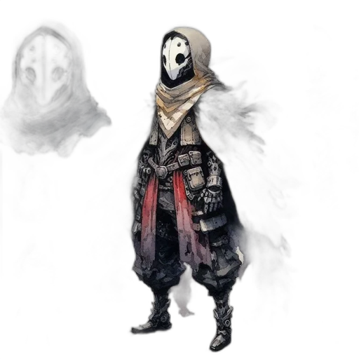 mask, face, creature, jacket, concept art, fantasy art, pixel art, comic book art transparent PNG cut-out