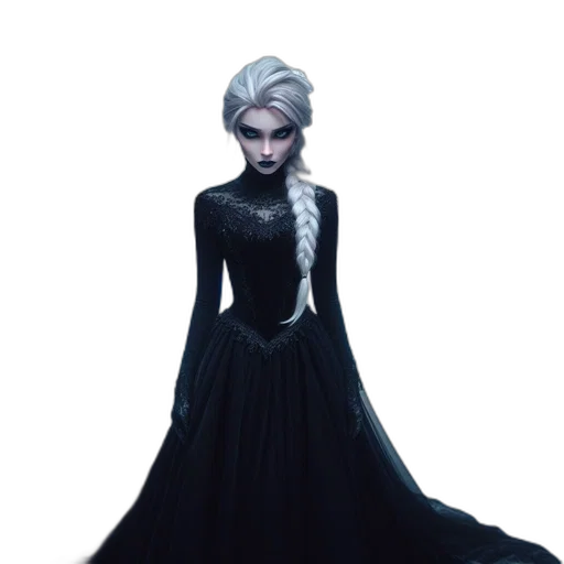 dress, crown, jewelry, concept art, fantasy art, pixel art, 3d render, dark transparent PNG cut-out