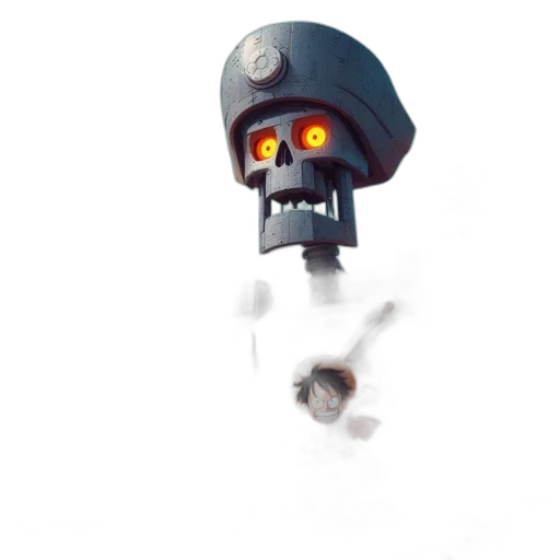 robot, mask, staff, weapon, concept art, 3d render, pixel art, fantasy art transparent PNG cut-out