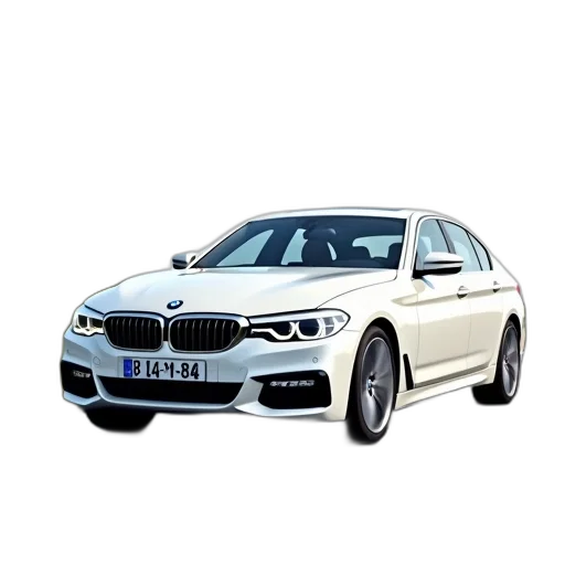 car, 3d render, photorealistic, white, bmw, parked, road, license transparent PNG cut-out
