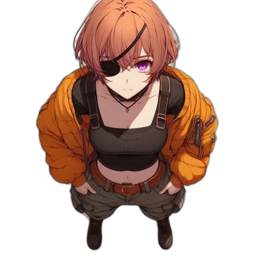 jacket, staff, weapon, mask, anime, pixel art, concept art, cyberpunk transparent PNG cut-out