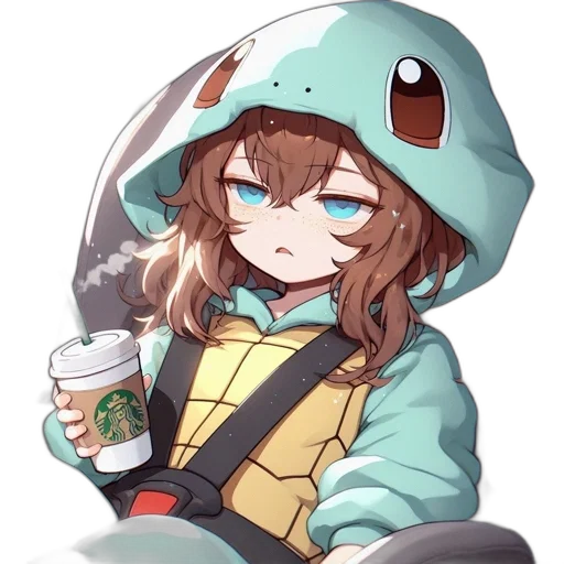 hat, robot, jacket, creature, anime, pixel art, vaporwave, cartoon transparent PNG cut-out