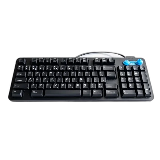 3d render, black, computer, keyboard, blue, usb, connector, right transparent PNG cut-out