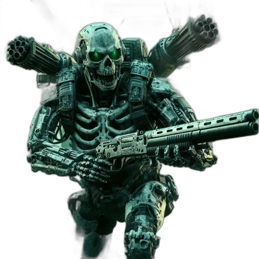 robot, weapon, creature, mask, concept art, 3d render, cyberpunk, comic book art transparent PNG cut-out