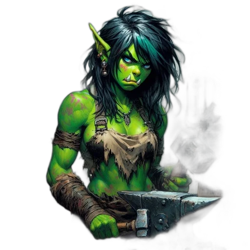 staff, fantasy art, concept art, comic book art, pixel art, green, orcish, blacksmith transparent PNG cut-out