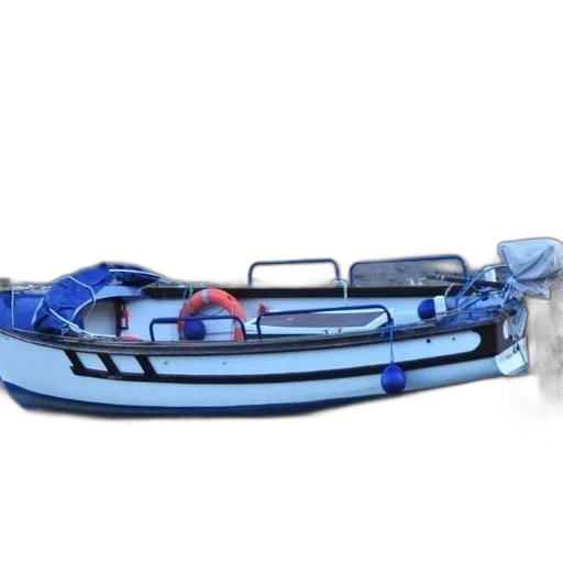 weapon, 3d render, small, white, boat, blue, accents, docked transparent PNG cut-out