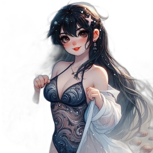 dress, staff, jewelry, fantasy art, concept art, pixel art, anime, monochrome transparent PNG cut-out