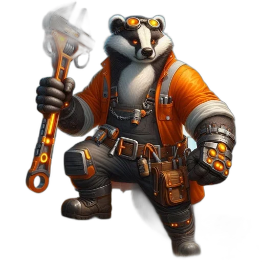 staff, concept art, fantasy art, 3d render, pixel art, anthropomorphic, badger, orange transparent PNG cut-out