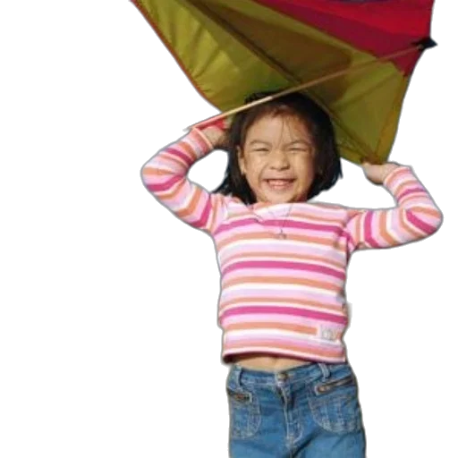 umbrella, hat, jacket, photorealistic, rain, young, girl, striped transparent PNG cut-out