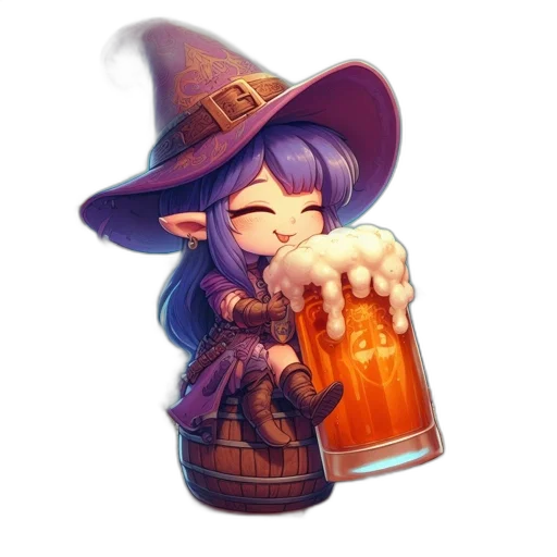 staff, bottle, hat, pixel art, fantasy art, concept art, watercolor, inside transparent PNG cut-out