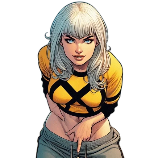 comic book art, concept art, animated, female, character, silver, hair, blue transparent PNG cut-out