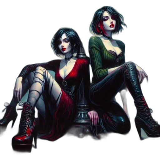comic book art, concept art, fantasy art, cyberpunk, neon lights, red, dark, two transparent PNG cut-out