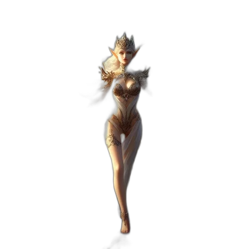 dress, staff, weapon, crown, concept art, fantasy art, 3d render, pixel art transparent PNG cut-out