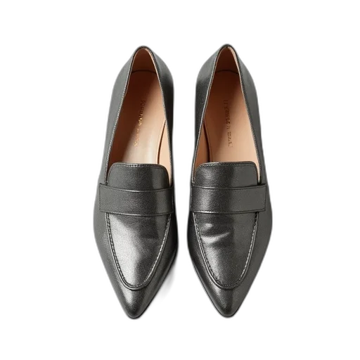 shoes, pair, grey, loafers, shiny, metallic, finish, pointed transparent PNG cut-out
