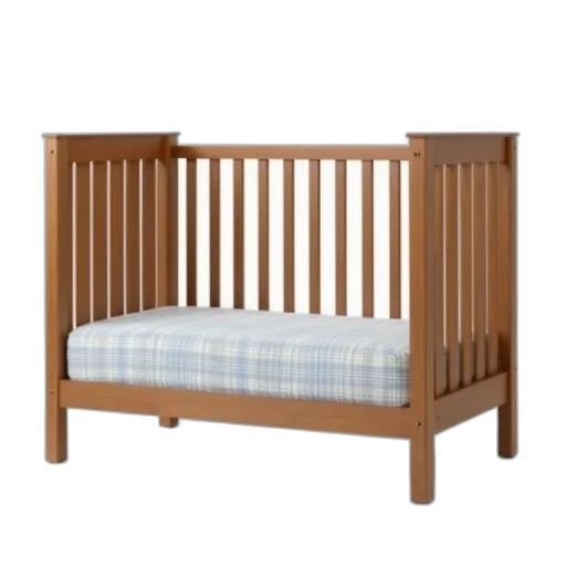 furniture, 3d render, wooden, crib, brown, finish, white, blue transparent PNG cut-out