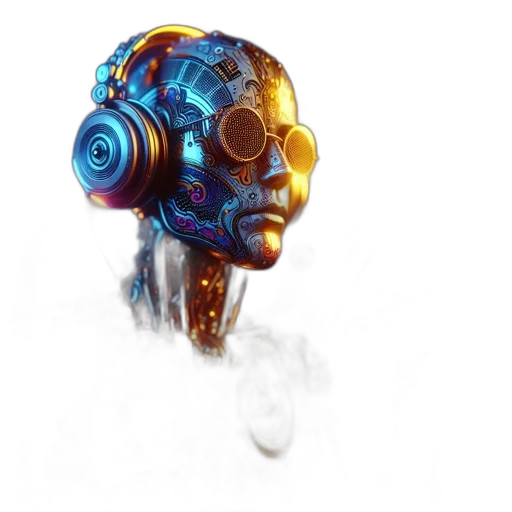 robot, mask, face, cyberpunk, concept art, 3d render, photorealistic, blue transparent PNG cut-out