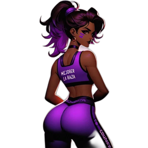concept art, cartoon, pixel art, cyberpunk, female, character, purple, sports transparent PNG cut-out