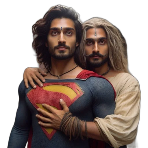 comic book art, concept art, fantasy art, photorealistic, two, contrasting, characters, one transparent PNG cut-out
