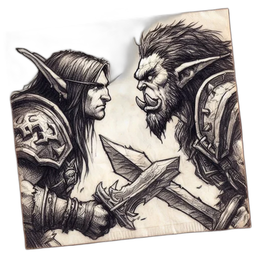 sword, fantasy art, concept art, pencil sketch, comic book art, detailed, portrait, two transparent PNG cut-out