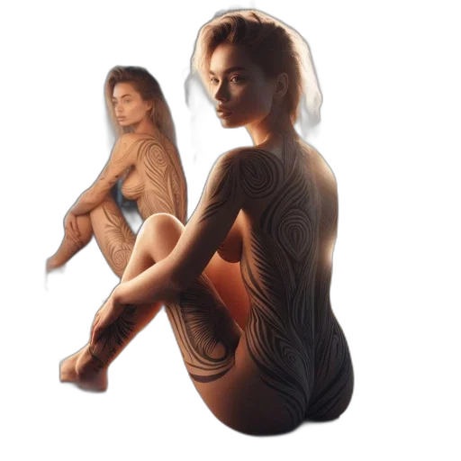 dress, concept art, photorealistic, 3d render, fantasy art, woman, distinctive, tattoos transparent PNG cut-out
