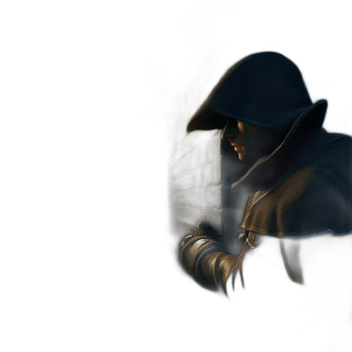 hat, mask, weapon, jacket, concept art, photorealistic, 3d render, comic book art transparent PNG cut-out