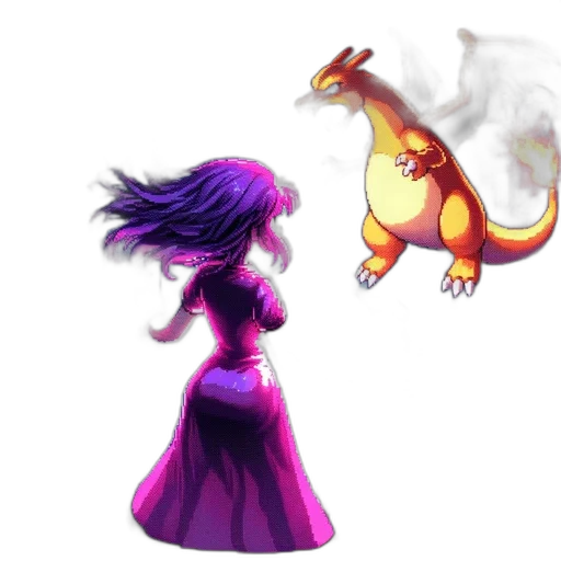 dragon, concept art, fantasy art, pixel art, 3d render, fire, colorful, woman transparent PNG cut-out
