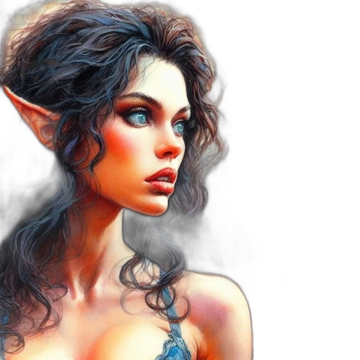 face, fantasy art, photorealistic, concept art, comic book art, blue, elf, woman transparent PNG cut-out