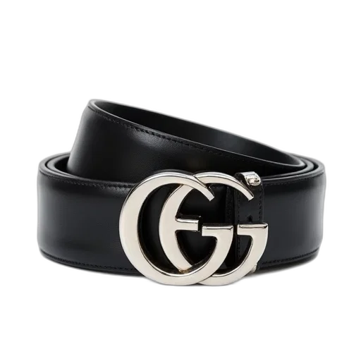 jewelry, black, leather, belt, silver, buckle, featuring, gucci transparent PNG cut-out