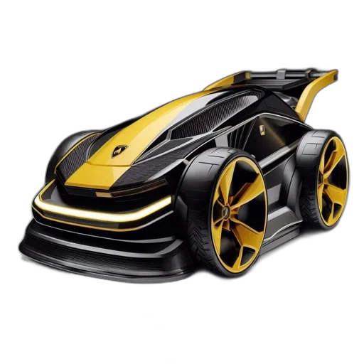 car, 3d render, concept art, photorealistic, fantasy art, futuristic, black-and-yellow, bold transparent PNG cut-out
