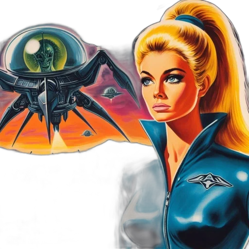 robot, jacket, comic book art, concept art, outer space, vintage, movie, poster transparent PNG cut-out