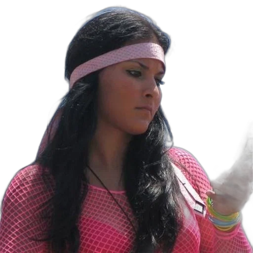 staff, woman, pink, outfit, headband, bracelets, looking, her transparent PNG cut-out