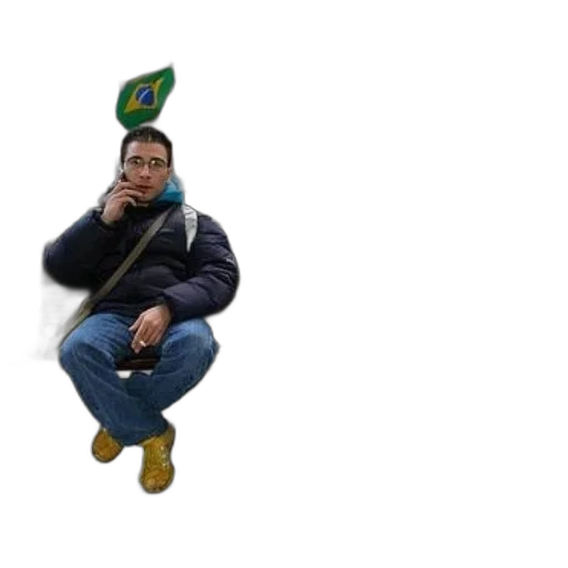hat, jacket, umbrella, staff, concept art, 3d render, man, sits transparent PNG cut-out