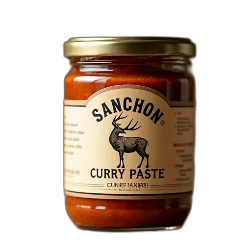 food, jar, curry, paste, label, reads, sanchon, bio transparent PNG cut-out
