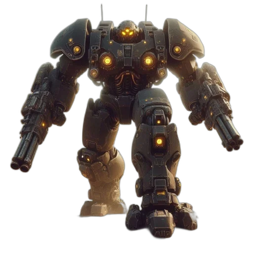 robot, weapon, concept art, 3d render, fantasy art, golden, imposing, mechanized transparent PNG cut-out