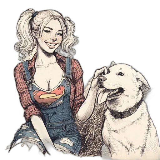 animal, comic book art, cartoon, concept art, watercolor, young, woman, blond transparent PNG cut-out
