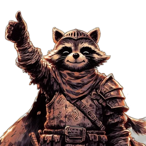 staff, animal, weapon, concept art, fantasy art, comic book art, pixel art, raccoon transparent PNG cut-out