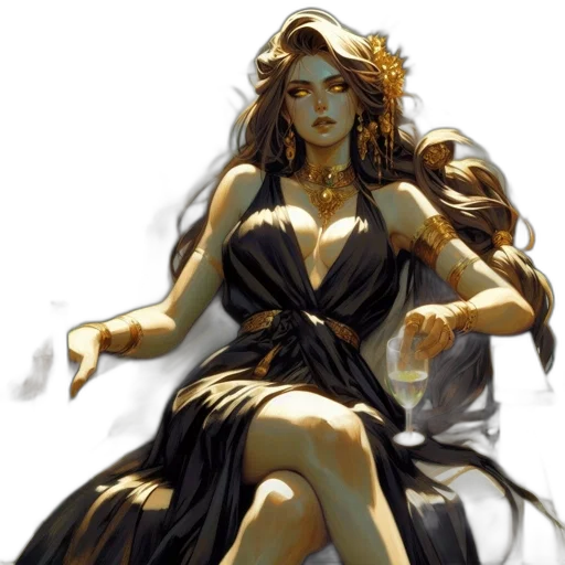 dress, jewelry, concept art, fantasy art, comic book art, pixel art, fire, golden transparent PNG cut-out