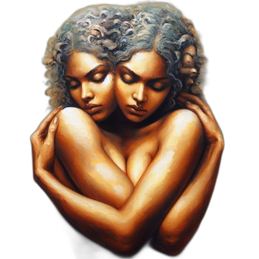 jewelry, oil painting, photorealistic, watercolor, concept art, two, females, entwined transparent PNG cut-out