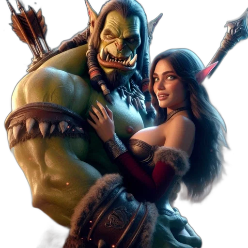 fantasy art, concept art, comic book art, orc, wielding, unique, weapon, stands transparent PNG cut-out