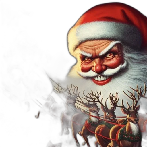 concept art, fantasy art, photorealistic, threatening, santa, claus, rides, his transparent PNG cut-out