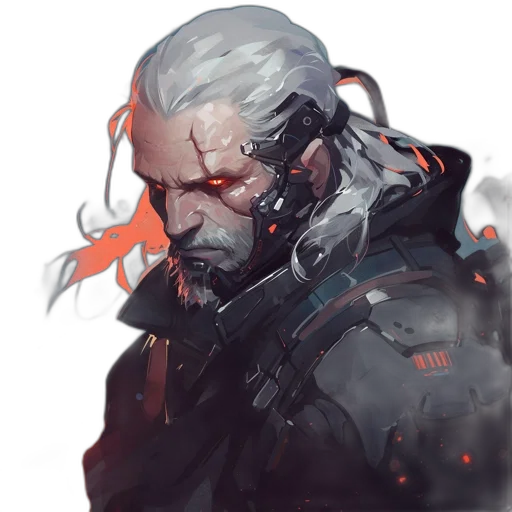 face, jacket, weapon, staff, cyberpunk, concept art, fantasy art, pixel art transparent PNG cut-out