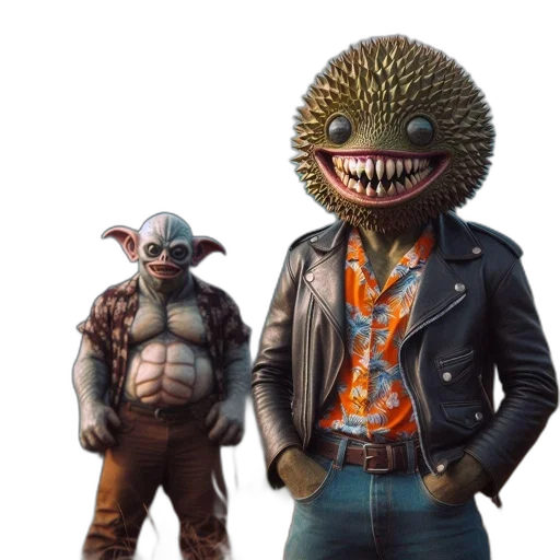 jacket, mask, creature, animal, concept art, 3d render, cyberpunk, two transparent PNG cut-out