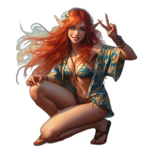 fantasy art, concept art, pixel art, comic book art, golden, illustrated, woman, elf transparent PNG cut-out