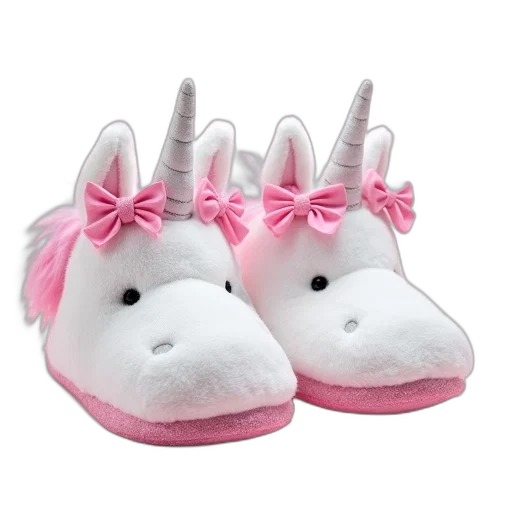 shoes, pair, white, pink, unicorn, slippers, sparkly, texture transparent PNG cut-out