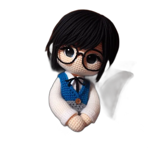 staff, cartoon, 3d render, pixel art, fantasy art, doll, black, hair transparent PNG cut-out
