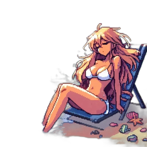 pixel art, watercolor, concept art, anime, beach, sunset, golden, blue transparent PNG cut-out